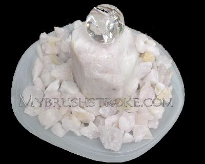 White Frosted Bowl Lighted Rose Quartz Gemstone Water Fall - Fountain with Rolling Ball