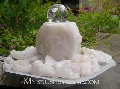 Lighted Rose Quartz Gemstone Water Fall - Fountain with Rolling Ball 