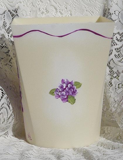 side view of hand painted floral basket - hydrangeas