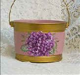 Hand Painted Purple Hydrangea Gold and Pink Bucket