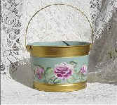 Green Bucket with Roses in Gold Trim
