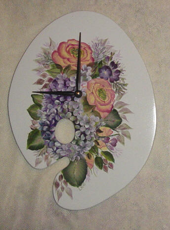 Hand Painted Decorative Painted Tole Rose and Hydrangea Palette Clock