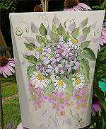 Hydrangea and Daisies on Waste Basket